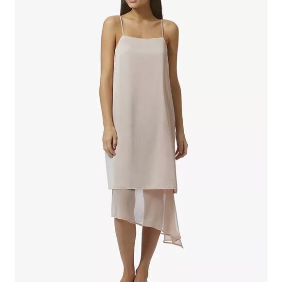 Avec Les Filles Pink Tiered Asymmetrical Midi Strappy Slip Dress • Size M 🗣 - Picture 1 of 4